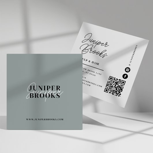 Elegante minimalistische Sage Green QR-code Vierkante Visitekaartje