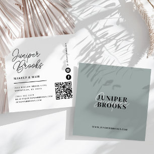 Elegante minimalistische Sage Green QR-code Vierkante Visitekaartje