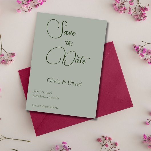 Elegante minimalistische Sage Groene Bruiloft Kaart