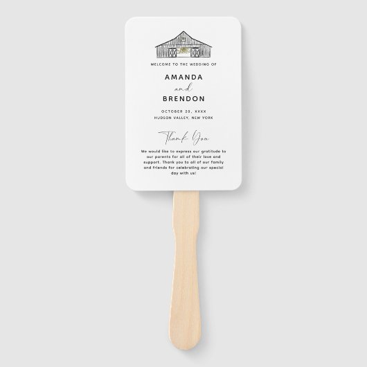 Elegante minimalistische schuur bruiloft programma handwaaier (Voorkant)