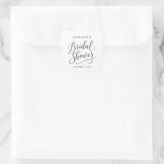 Elegante minimalistische script bruidsfeestickers vierkante sticker (Tas)