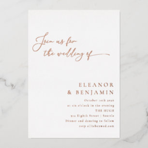 Elegante Minimalistische Script Bruiloft Witte Roz Folie Uitnodiging