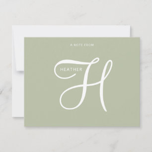 Elegante Minimalistische Script Monogram Sage Groe Notitiekaartje