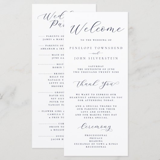 Elegante Minimalistische Script-Typografie Huwelij Programma (Voorkant / Achterkant)