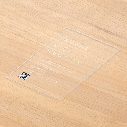 Elegante Minimalistische Transparante Trouw QR-cod Acryl Uitnodigingen (Laagn)