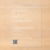 Elegante Minimalistische Transparante Trouw QR-cod Acryl Uitnodigingen (Voorkant)
