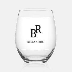Elegante Minimalistische Trouw Monogram Stamloze W Wijnglas Zonder Voet