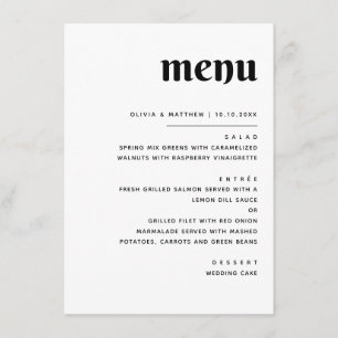 Elegante Minimalistische Trouw Zwart & Witte Eet Menu