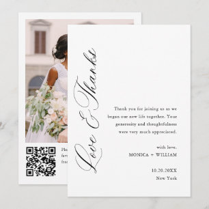 Elegante minimalistische trouwfoto QR-code Bedankkaart