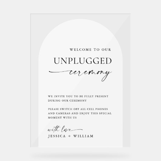 Elegante minimalistische unplugged bruiloft ceremo acryl bord (Voorkant)