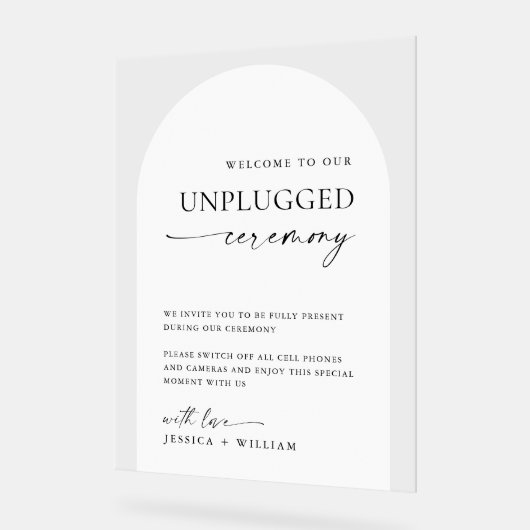 Elegante minimalistische unplugged bruiloft ceremo acryl bord (Hoek)