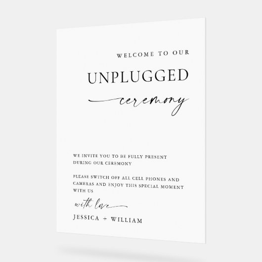 Elegante minimalistische unplugged bruiloft ceremo acryl bord (Hoek)