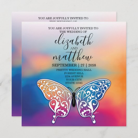 Elegante minimalistische vlinder en zonsondergang kaart (Voorkant / Achterkant)