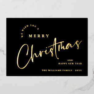 Elegante minimalistische vrolijke kerst groet goud folie feestdagenkaart