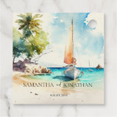 Elegante minimalistische waterverf boot cruise bru bedankjes labels (Achterkant)