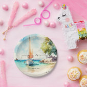 Elegante minimalistische waterverf boot cruise bru papieren bordje (Feest)