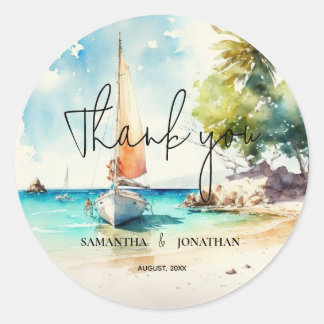 Elegante minimalistische waterverf boot cruise bru ronde sticker