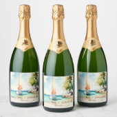 Elegante minimalistische waterverf boot cruise bru sparkling wijnetiket (Flessen)