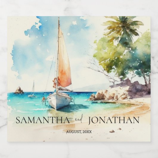 Elegante minimalistische waterverf boot cruise bru sparkling wijnetiket (Enkel label)