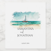 Elegante minimalistische waterverf boot cruise bru wijn etiket (Enkel label)