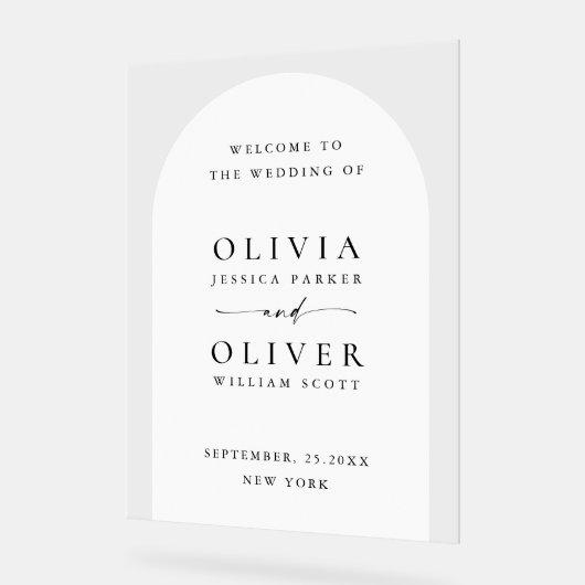 Elegante minimalistische WELKOMSTBOOG bruiloft Acryl Bord (Hoek)