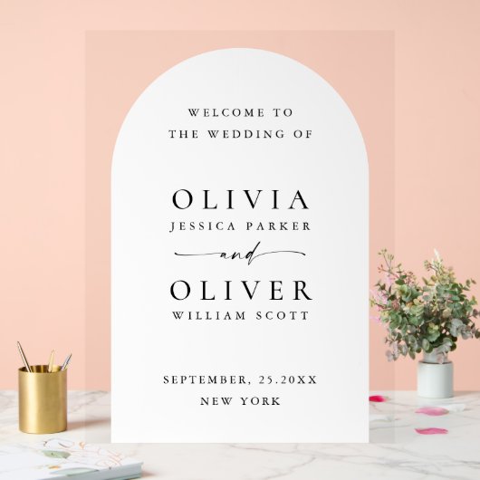 Elegante minimalistische WELKOMSTBOOG bruiloft Acryl Bord (Huwelijk)