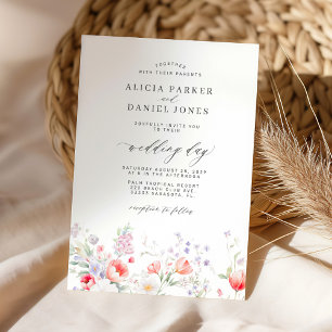 Elegante minimalistische wilde bloemen bruiloft kaart