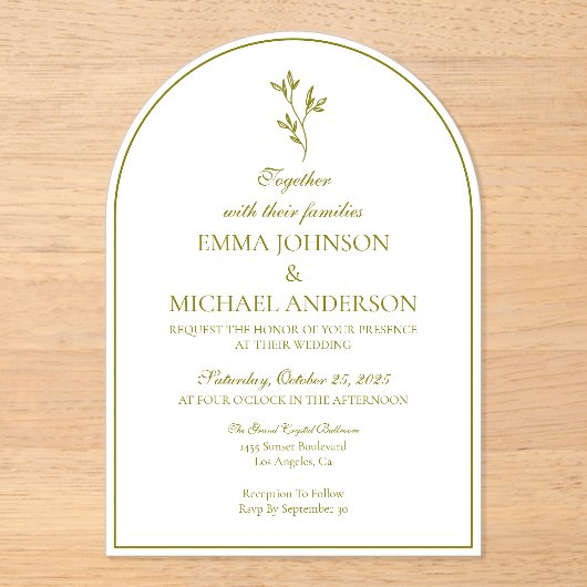 Elegante minimalistische witte en donkere huwelijk acryl uitnodigingen (Voorkant)