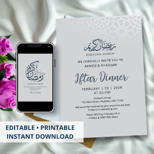 Elegante Minimalistische Witte Ramadan Iftar-diner Kaart