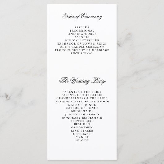 Elegante minimalistische witte trouwprogramma's programma (Achterkant)