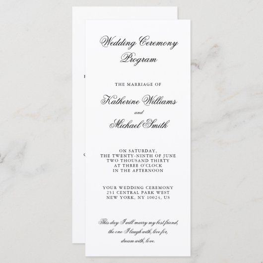 Elegante minimalistische witte trouwprogramma's programma (Voorkant / Achterkant)