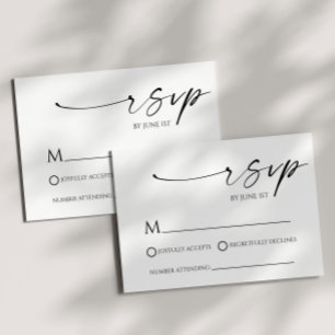 Elegante minimalistische witte zwarte bruiloft RSV RSVP Kaartje