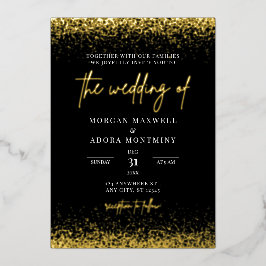 Elegante minimalistische zwart-gouden bruiloft folie uitnodiging