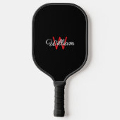 Elegante minimalistische zwart rode monogram pickleball paddle (Achterkant)