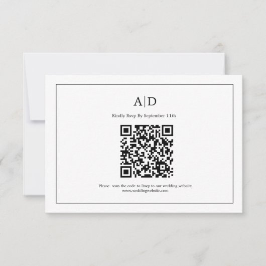 Elegante minimalistische zwart-wit monogram bruilo RSVP kaartje (Voorkant)