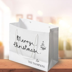 Elegante minimalistische zwart-wit vrolijke kerst groot cadeauzakje