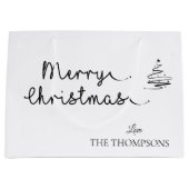 Elegante minimalistische zwart-wit vrolijke kerst groot cadeauzakje (Voorkant)