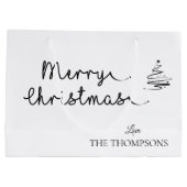 Elegante minimalistische zwart-wit vrolijke kerst groot cadeauzakje (Achterkant)