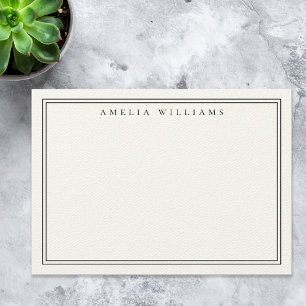 Elegante minimalistische zwarte en Ecru twee grens Notitiekaartje