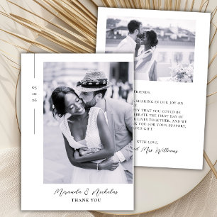 Elegante Minimalistische Zwarte Script 2 Foto Huwe Bedankkaart