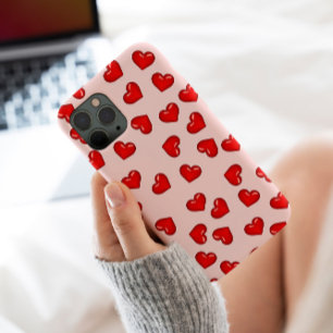 Elegante minnaars Rode hartjespatroon op Zacht roz iPhone 13 Pro Max Hoesje