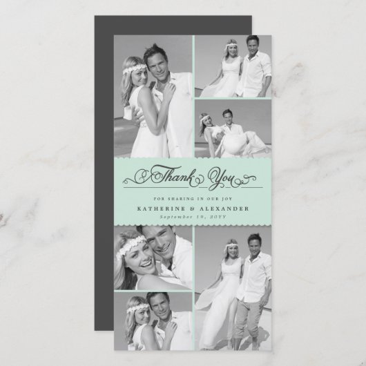 Elegante Mint Geschulpte Band 6 Foto Chique Trouwf Bedankkaart (Voorkant / Achterkant)