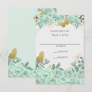 Elegante Mint Gouden Vlinders Bloemig RSVP Kaartje