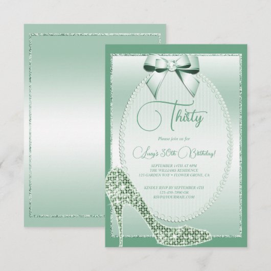 Elegante Mint Green Bow & Stiletto Verjaardag Kaart (Voorkant / Achterkant)