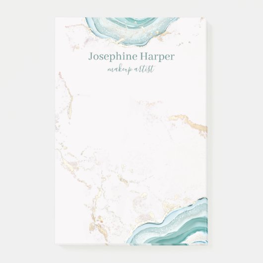 Elegante Mint Green Geode Gold Glitter Marmeren Ag Post-it® Notes (Voorkant)