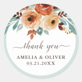 Elegante Mint Groene Bloemen Bruiloft Dank u Ronde Sticker