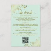 Elegante Mint Groene & Gouden Huwelijk QR Code Det Informatiekaartje (Voorkant)