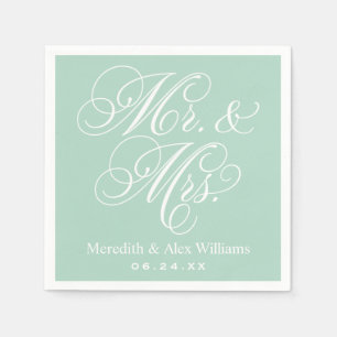 Elegante Mint Mr en Mrs Script Trouwkaart Servetten