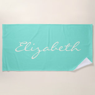 Elegante mintgroene handgeschreven script naam strandlaken