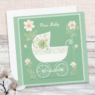 Elegante Mintgroene Mooie Wieg Bloemen Nieuwe Baby Kaart
